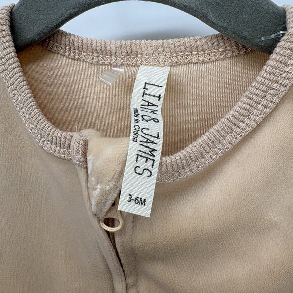 Liam James Romper Infant 3-6M Tan Velour Preppy Coastal - Picture 2 of 5